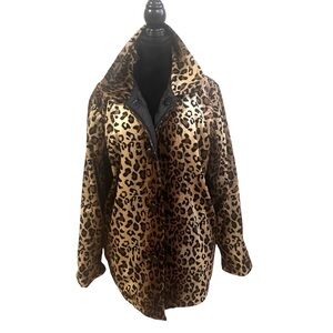 Vtg Haband Leopard Print Black Silk Pea Coat Size M 90's Mob Wife Glamour Wife